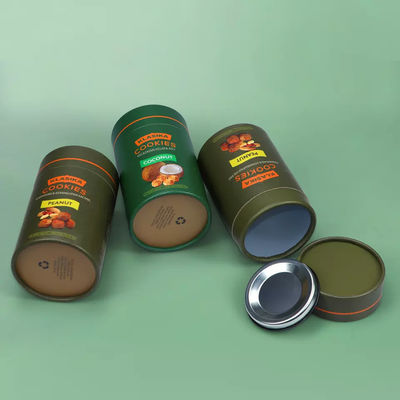 Φιλικό προς το περιβάλλον Στρογγυλό δοχείο σκόνης από χαρτόνι Χάρτινο σωλήνα για μπισκότα κόκκων καφέ με μεταλλικό καπάκι