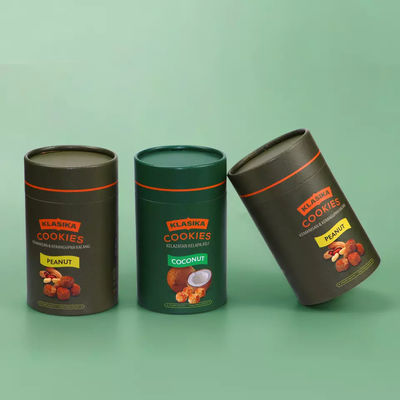 Φιλικό προς το περιβάλλον Στρογγυλό δοχείο σκόνης από χαρτόνι Χάρτινο σωλήνα για μπισκότα κόκκων καφέ με μεταλλικό καπάκι